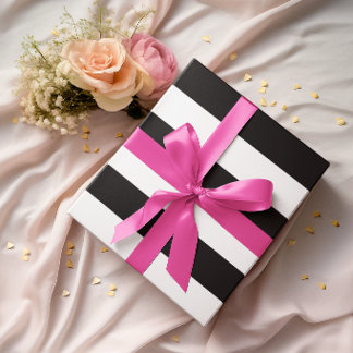 Papier Cadeau Larges Rayures Horizontales Noires et Blanches