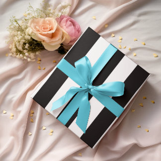 Papier Cadeau Larges Rayures Verticales Noires et Blanches