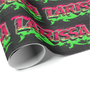 Papier Cadeau Larissa prénom Graffiti red green
