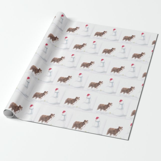 Papier Cadeau L'art australien Shepherd et Snowman Dog Wrapper P (Déroulé)