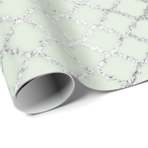 Papier Cadeau L'art déco monnayent Quatrefoil argenté vert VIP