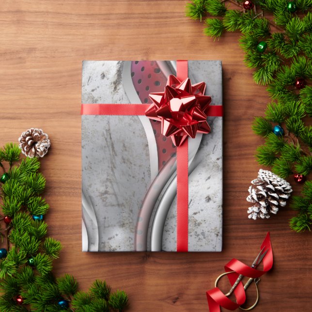 Papier Cadeau L'aspect Gras métal 3D gris rouge texture (Cadeau de vacances)