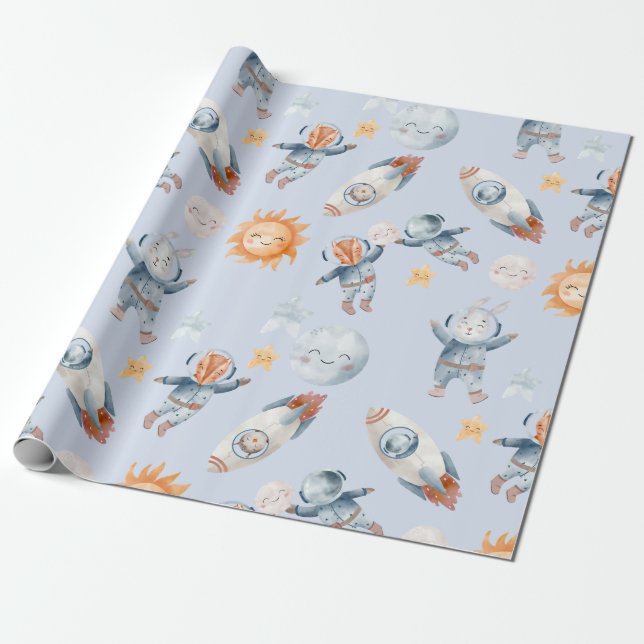 Papier Cadeau L'astronaute spatial Animaux Papier d'enveloppemen (Déroulé)