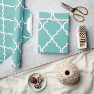 Papier Cadeau Latticerie Bleue, Quatrefoil, Trellis Marocain