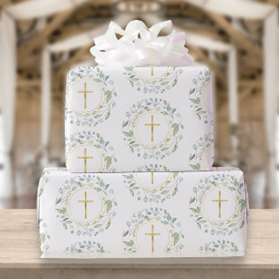 Papier Cadeau Laurel Garland Christian Gold Cross