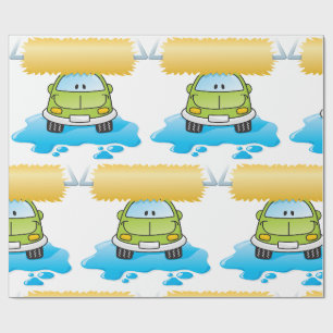 Papier Cadeau Lavage de voiture de dessin animé vert voiture peu