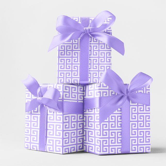 Papier Cadeau Lavande et Motif de clé grecque blanche (Lavender and White Greek Key Pattern Wrapping Paper)