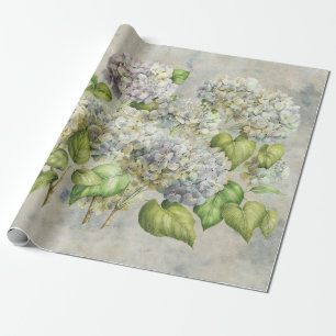Papier Cadeau Lavande florale d'hortensia sur le cru gris