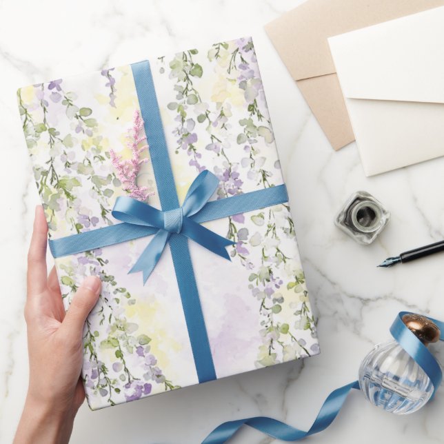 Papier Cadeau Lavande Romantique Fleurs Vertes pour Mariage (Cadeaux)