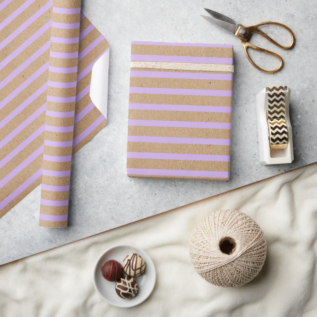 Papier Cadeau Lavande Violet Lignes violettes Faux Rustique Kraf (Artisanat)