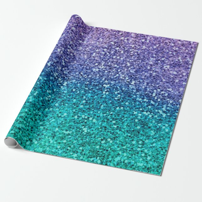 Papier Cadeau Lavande Violet & Turquoise Vert Aqua Pailleté Fête (Déroulé)
