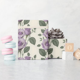 Papier Cadeau Lavender Roses With Silver And Green Leaves 