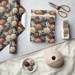 Papier Cadeau Lavish boho fleurs terracotta cuivre brûlé orange