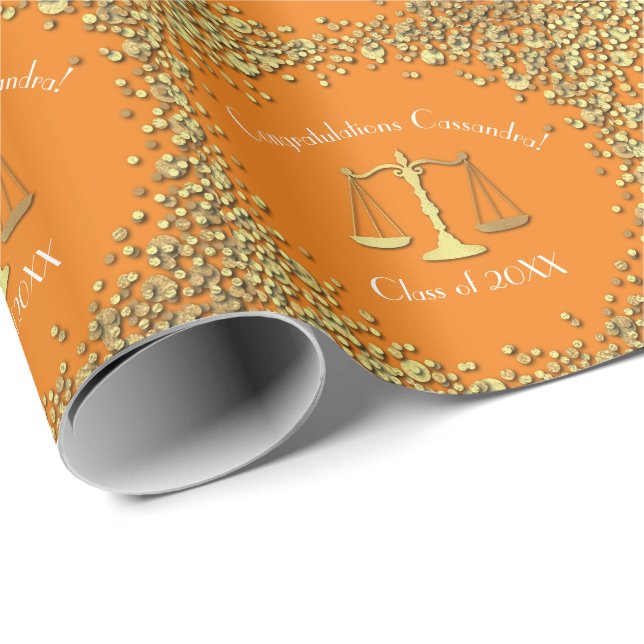 Papier Cadeau Lawyer Law School Graduation Party Gold Orange (Coin rond)