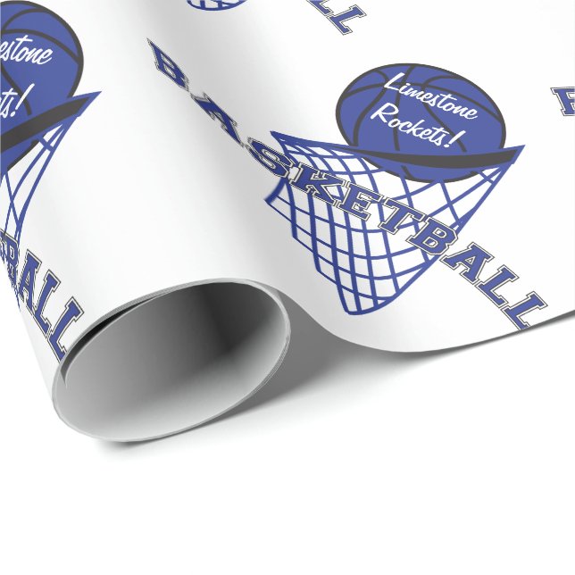 Papier Cadeau Le basket-ball bleu-foncé personnalisent (Coin rond)