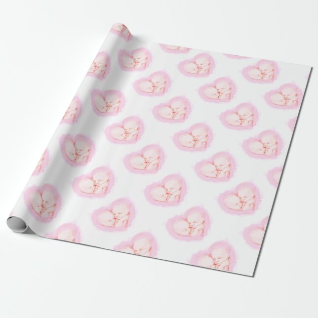 Papier Cadeau Le bébé d'aquarelle jumelle la maternité de baby (Déroulé)
