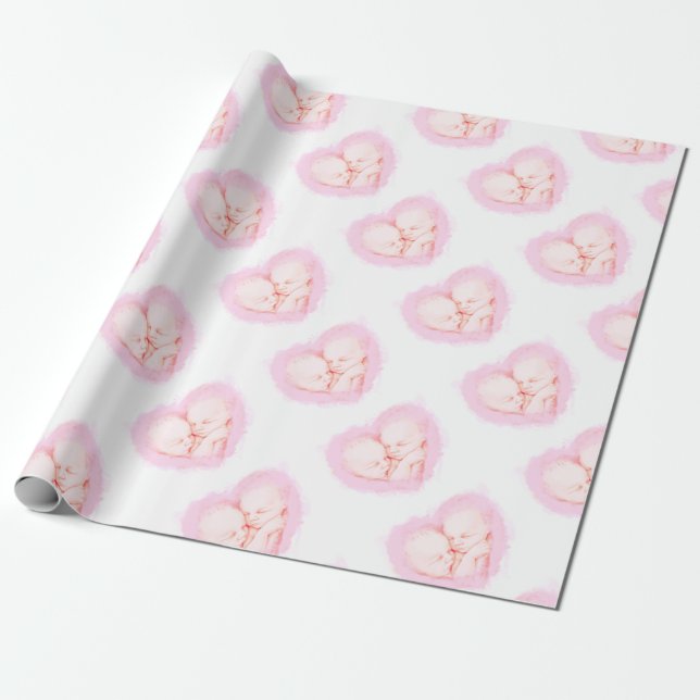 Papier Cadeau Le bébé d'aquarelle jumelle la maternité de baby (Déroulé)