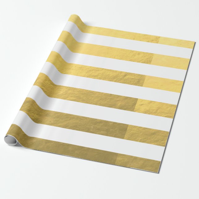Papier Cadeau Le blanc élégant barre la feuille d'or imprimée (Déroulé)