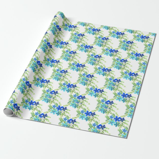 Papier Cadeau Le bleu sans fin m'oublie pas les fleurs (Déroulé)