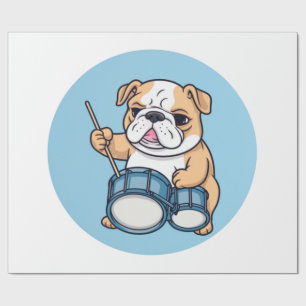Papier Cadeau Le Bulldog qui Tambourine Rythmes et Bulldog Groov