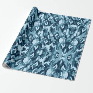 Papier Cadeau Le Camouflage bleu ludique et aux formes uniques