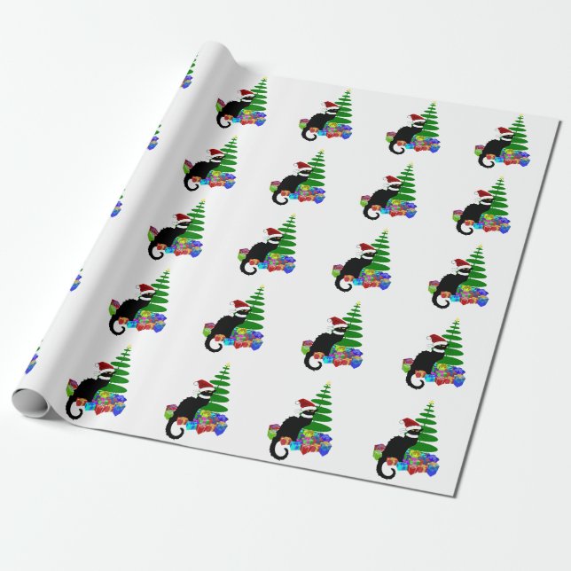 Papier Cadeau Le Chat Noir Santa Hat Christmas (Déroulé)