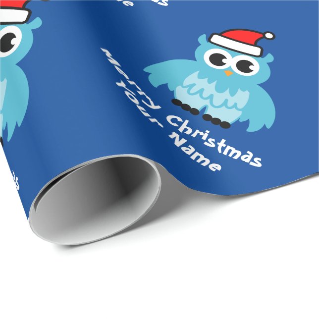 Papier Cadeau Le chouette bleu de Père Noël, Noël des enfants (Coin rond)