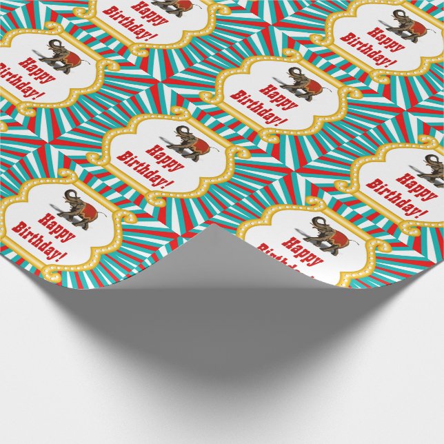 Papier Cadeau Le cirque d'éléphant badine le joyeux anniversaire (Coin)