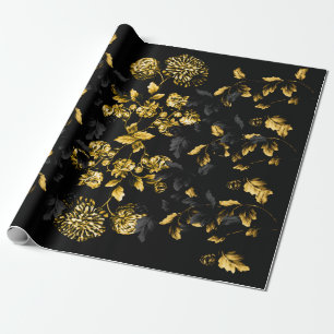 Papier Cadeau Le dahlia noir de feuille d'or fleurit vigne