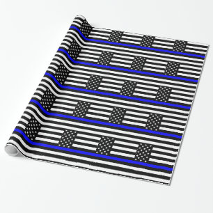 Papier Cadeau Le drapeau noir et blanc mince de Blue Line USA
