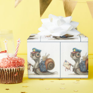 Papier Cadeau Le facteur d'escargot livre du courrier