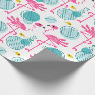 Papier Cadeau Le Flamant rose tropical de style Memphis des anné