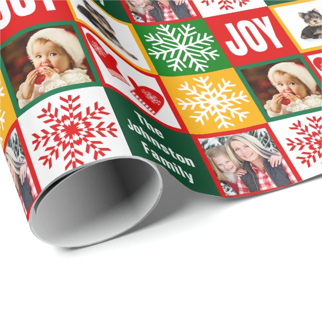 Papier Cadeau Le flocon de neige de joie de Noël ajoutent vos (Coin rond)