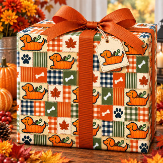 Papier Cadeau Le Goodog™ Patchwork de Citrouille Chien