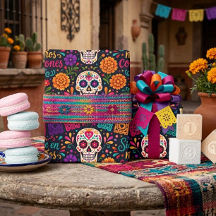 Papier Cadeau Le Jour des Morts avec des Catrinas dansant