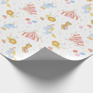 Papier Cadeau Le mignon Cirque avec tentes et animaux en blanc