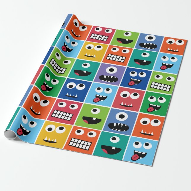 Papier Cadeau Le monstre de motif de monstres d'enfants fait (Déroulé)