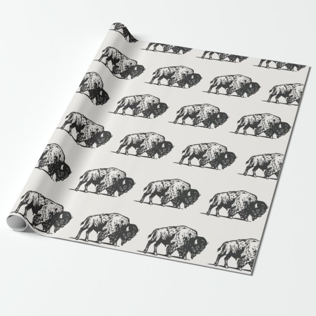 Papier Cadeau Le Motif de Buffalo au Charbon (Déroulé)