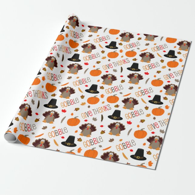 Papier Cadeau Le motif mignon de thanksgiving avalent donnent (Déroulé)