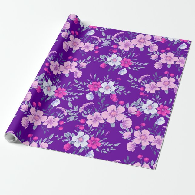 Papier Cadeau Le pastel fleurit l'impression florale sur le (Déroulé)