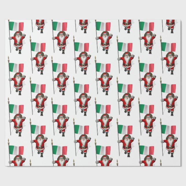 Papier Cadeau Le Père Noël Avec L'Ensigne D'Italie (Plat)
