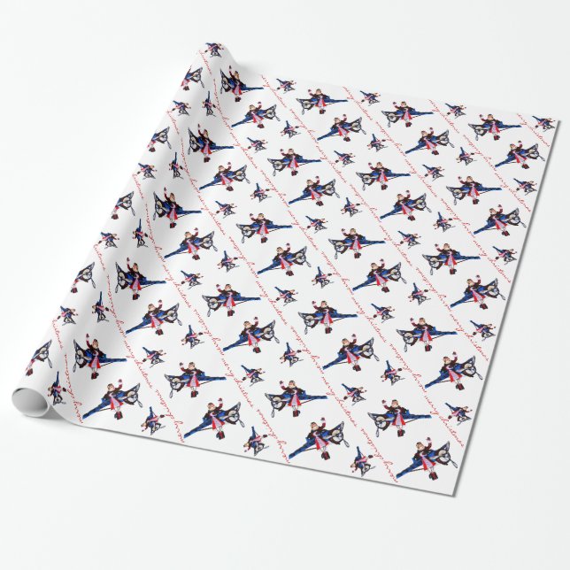 Papier Cadeau Le père noël dans l'avion (blanc) (Déroulé)