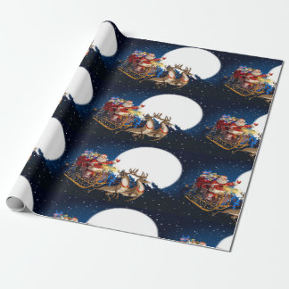 Papier Cadeau Le Père Noël dans le ciel