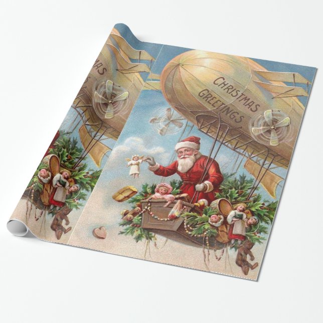 Papier Cadeau Le père noël dans le dirigeable (Déroulé)