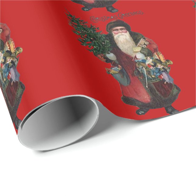 Papier Cadeau Le père noël démodé vintage choisissent la couleur (Coin rond)
