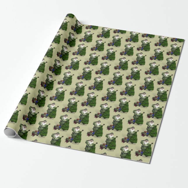 Papier Cadeau Le Père Noël En Robe De Camouflage (Déroulé)