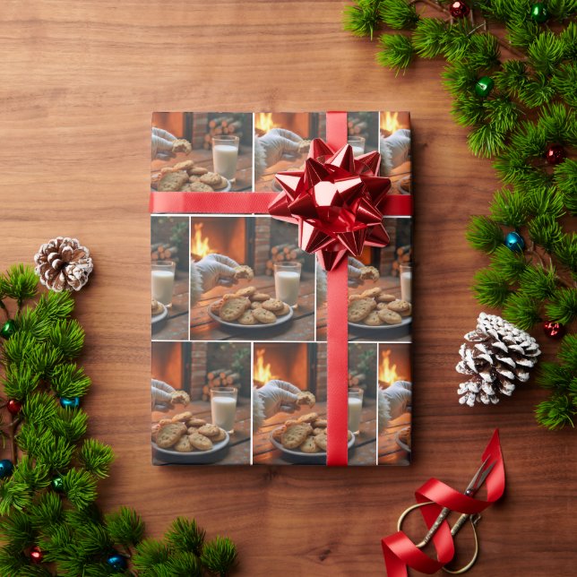Papier Cadeau Le Père Noël prend un biscuit (Cadeau de vacances)