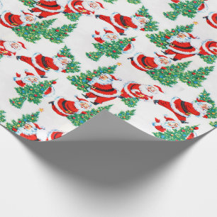 Papier Cadeau Le Père Noël Vintage et l'Arbre de Noël