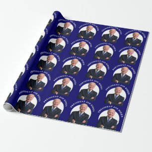 Papier Cadeau Le portrait du président Joe Biden en bleu