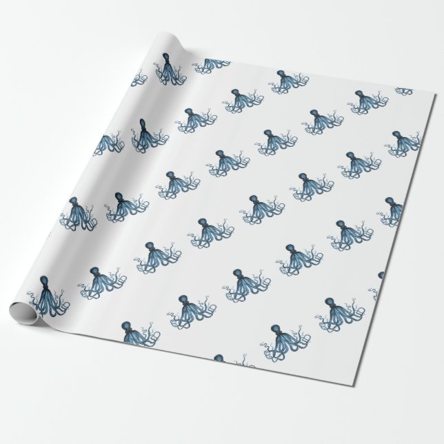 Papier Cadeau Le poulpe kraken le bleu côtier nautique de plage (Déroulé)